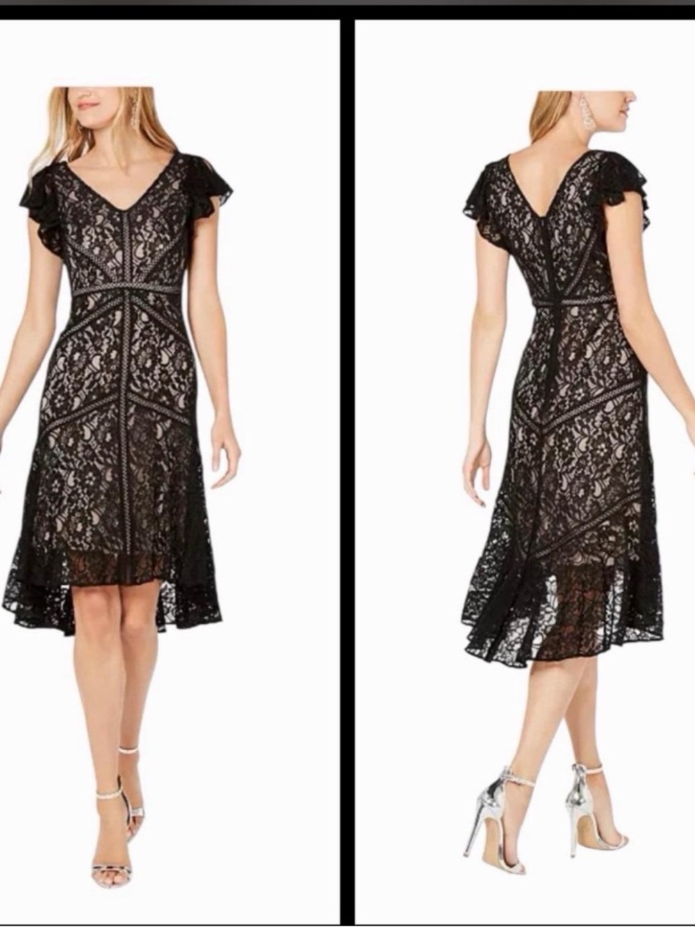 Taylor Black Lace High-Low V-Neck Dress size 4